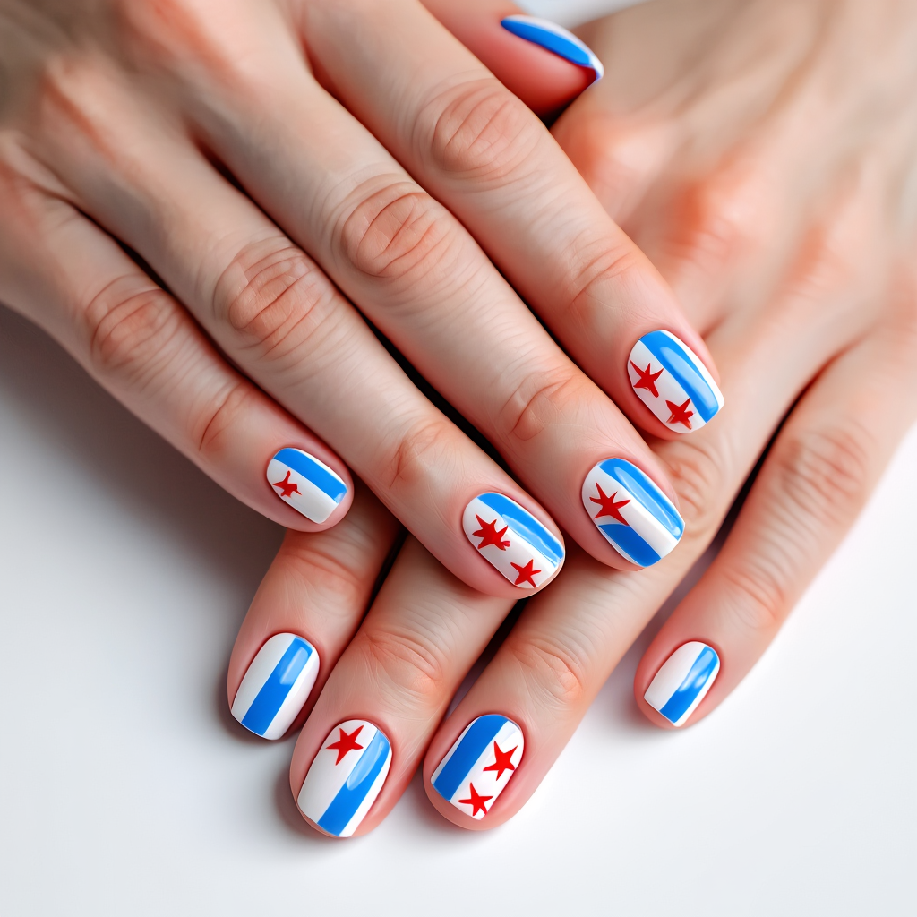 Chicago Flag Inspired Nails