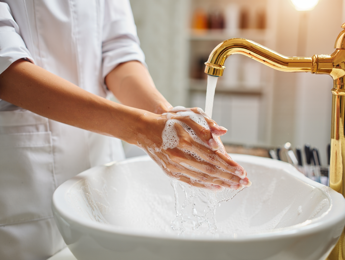 Technician Practicing Nail Salon Hygiene
